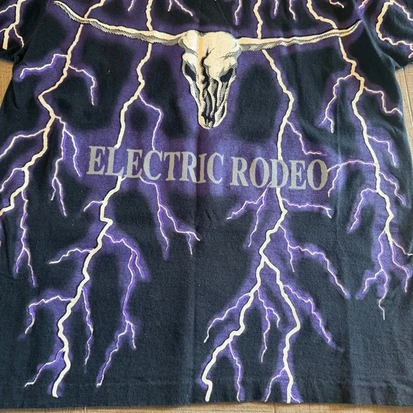 Brooks & Dunn Electric Rodeo Vintage T-Shirt Mens Large Lightning All Over Print